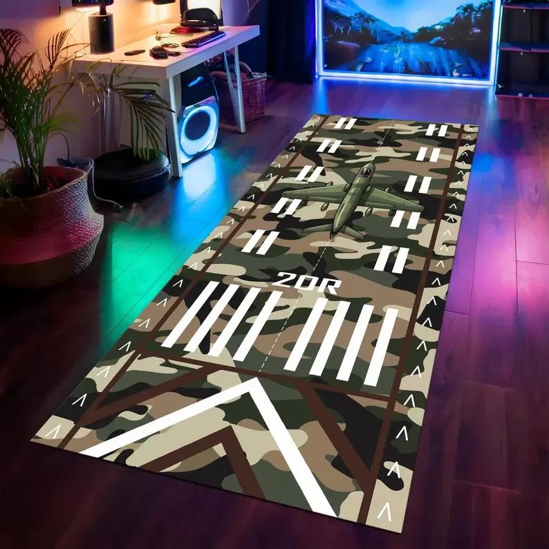 

Military Runway Rug Airport Rug Plane Rug Aviation F16 Rug Military Aircraft Camouflage Rug Army Green Rug Playing Mat Childs 40X120CM