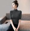 Women's Mock Neck Elbow Sleeve Solid Color Slim Fit Knit Top Korean Style Elegant Commuter Layering Shirt Multi Colors Optional