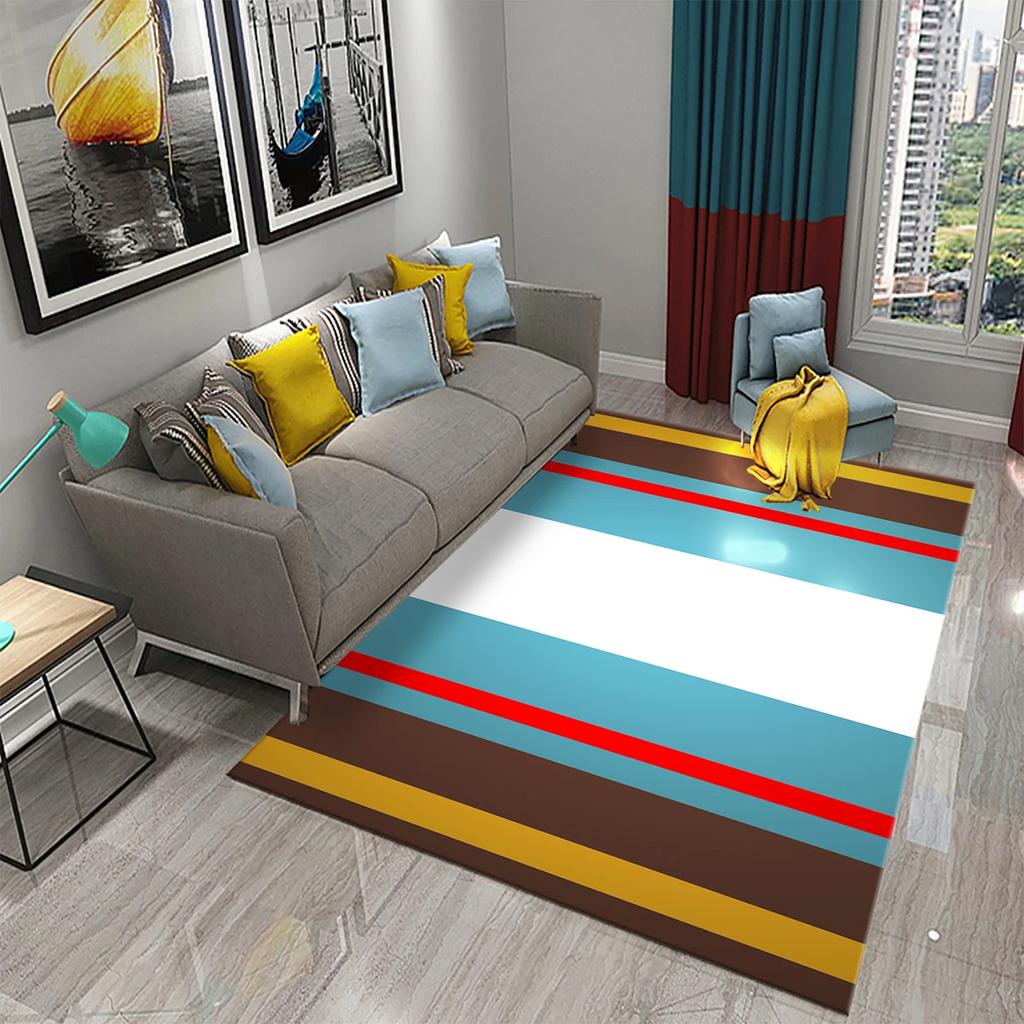 Retro Color Striped Waves Carpet for Living Room Sofa Floor Rug Bedroom Simplicity Decor Floor Rugs Bathroom Non-slip Area Mats
