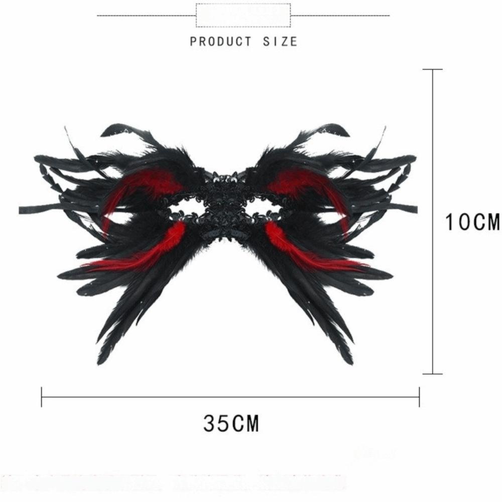 Vintage Style Half-Face Mask Angel Feather Black Feather Masquerade Mask Large Horn Gothic Design Eye Mask Ball Performance