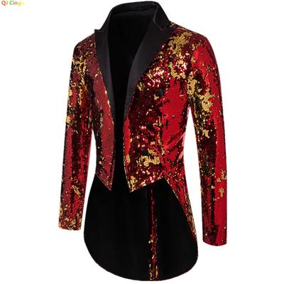 Pánské metalické lesklé flitry Tuxedo Vystoupení Párty, Šaty na jevištní vystoupení Kabát Módní dlouhý kardigan Sako