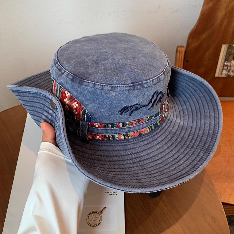 1 Stück Outdoor-Sonnen-Eimerhüte für Damen Herren, Gestickte Retro-Strand-Wasserdichte Fischer-Fischerhüte Sommer Faltbare Bob-Mütze Mann