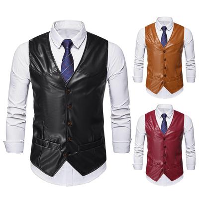 Chaleco de cuero de un solo pecho para hombre, estilo europeo, otoño/invierno 2023, estilo casual