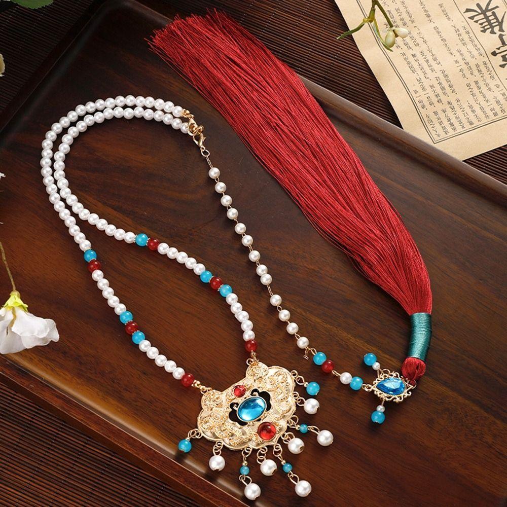 Tang Ming Song Dynasty Horse Face Skirt Necklace Chinese Style Long Tassel Necklace  Women