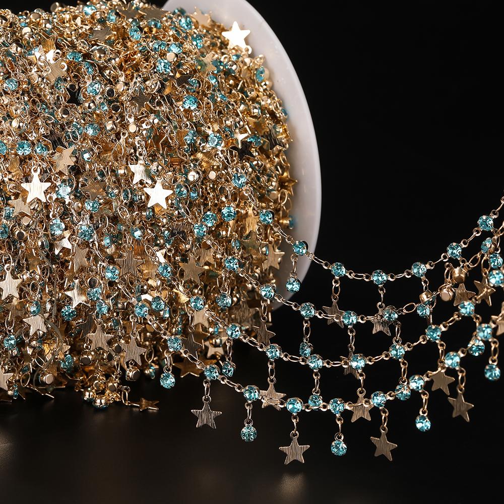 1Meter Star Chains Micro Inlay Crystal Stars Copper Chains for Handmade Bracelet Necklace Supplies DIY Jewelry Making Components