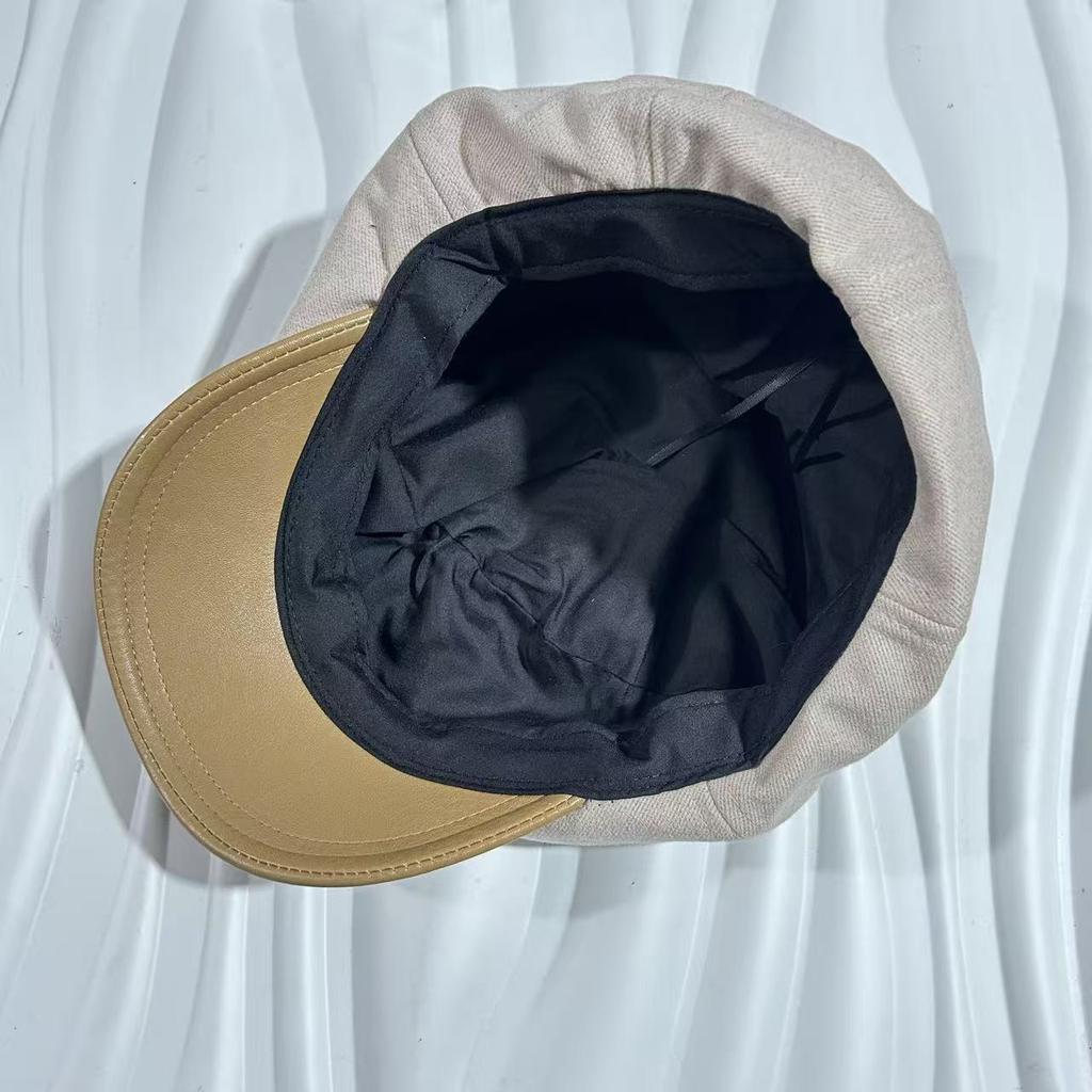 Autumnwinter Vintage Plaid Leather Beret Hat For Women Face Slimming British Style Artist Cap Atmosphere Sensation