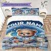Custom Name Rainbow Heart Bear Love Bedding,Quilt Set Quilt Cover Pillowcase Home Birthday Gift(1 * duvet cover + 2 * pillowcase, without core)_lx