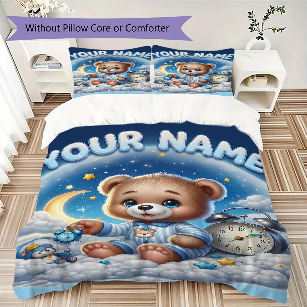 Custom Name Rainbow Heart Bear Love Bedding,Quilt Set Quilt Cover Pillowcase Home Birthday Gift(1 * duvet cover + 2 * pillowcase, without core)_lx