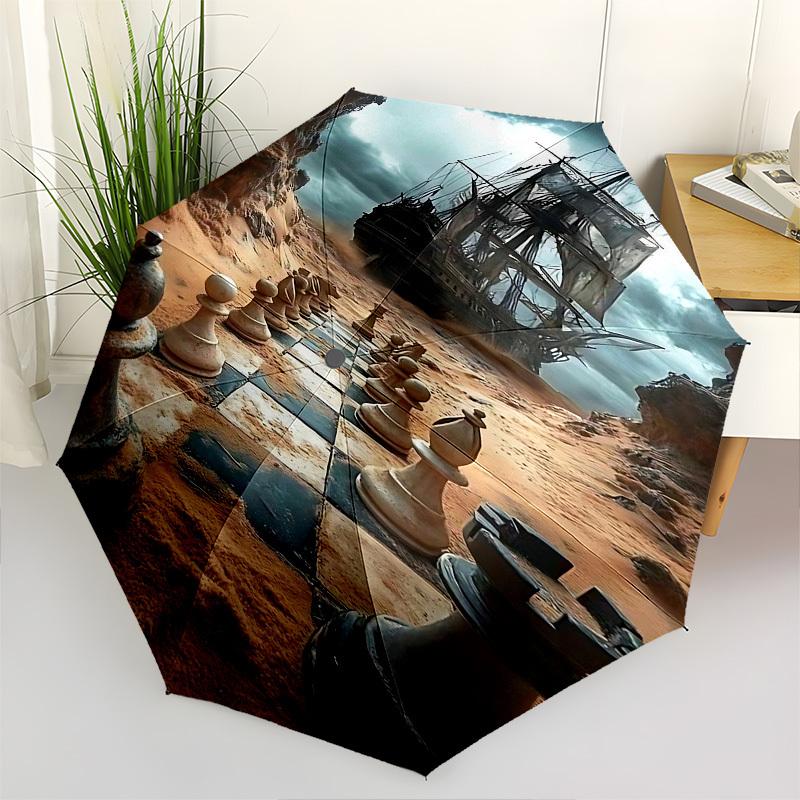 

Chessboard, Shipwreck Themed Automatic Opening and Closing Umbrella, Brightly Colored 8-rib Portable Umbrella, Suitable for Men and Women, A