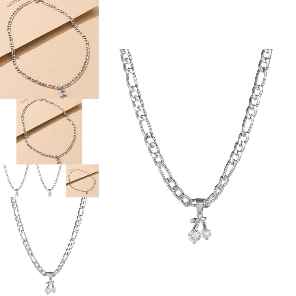 Stylish Cherry Pendant Necklace For Women With Geometric Design In Elegant Silver Alloy