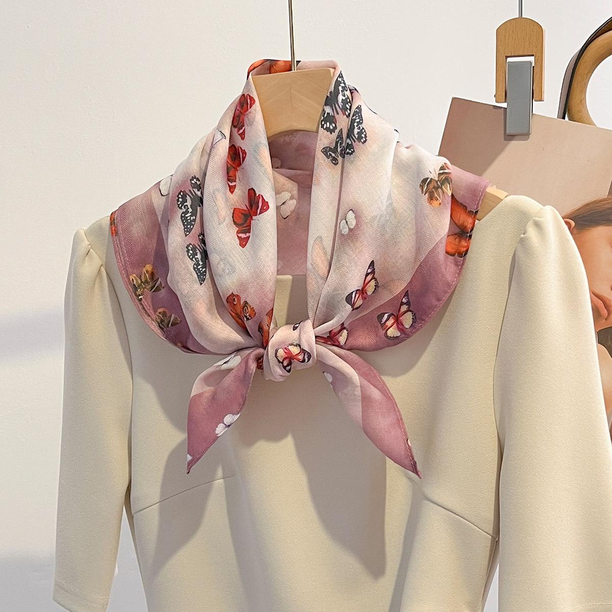 

Butterfly Pattern Square Scarf Women Soft Head Scarf Spring Autumn Warm Neck Ties Female Foulard Bandana Cotton Feel Headscarf 65x65cm