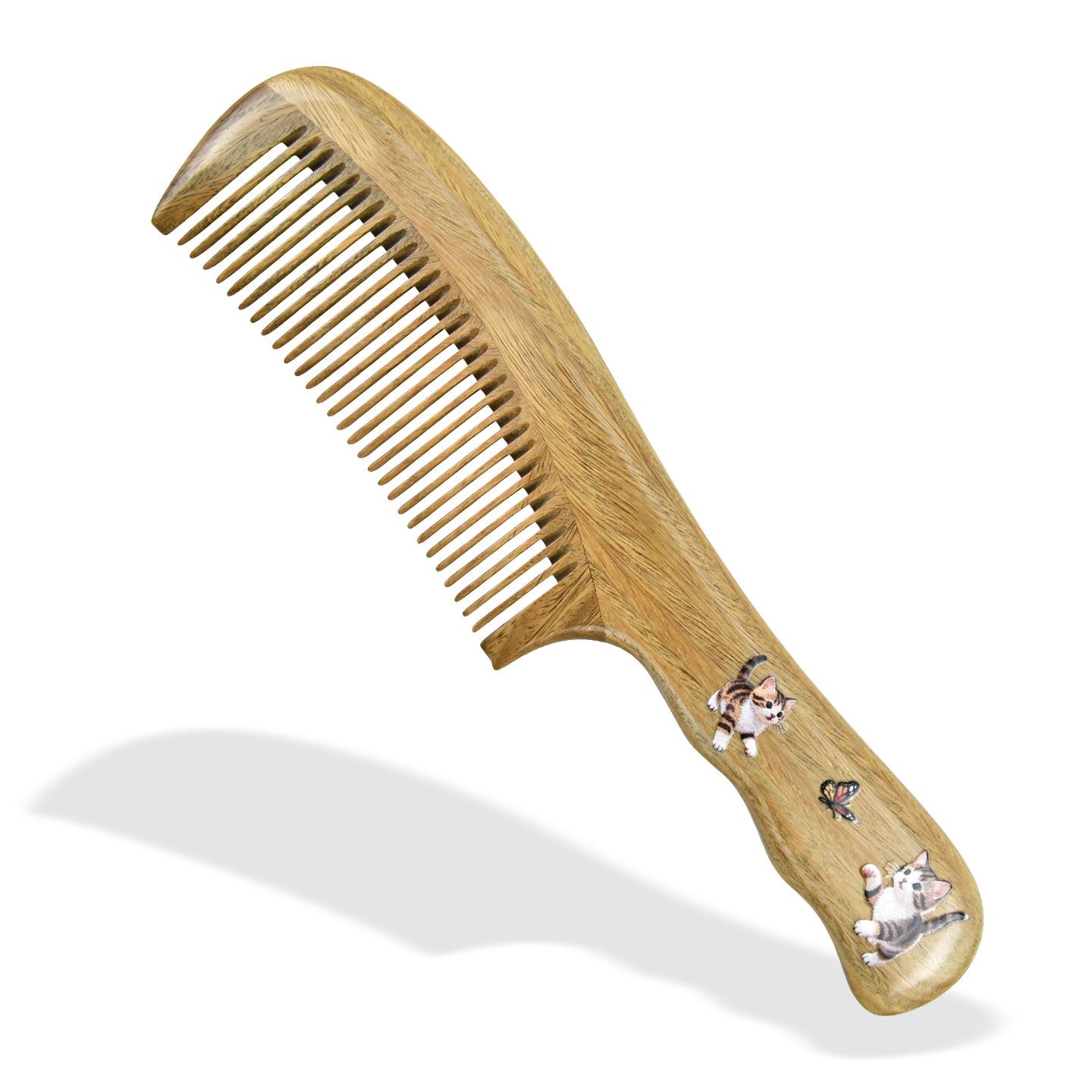 

Large Unisex Green Sandalwood Comb with Coarse & Fine Teeth for Straight & Curly Hair