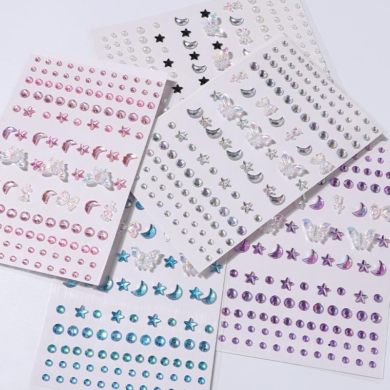 3D Butterfly & Star Face Sticker Set with Rhinestones & Pearls for Kids