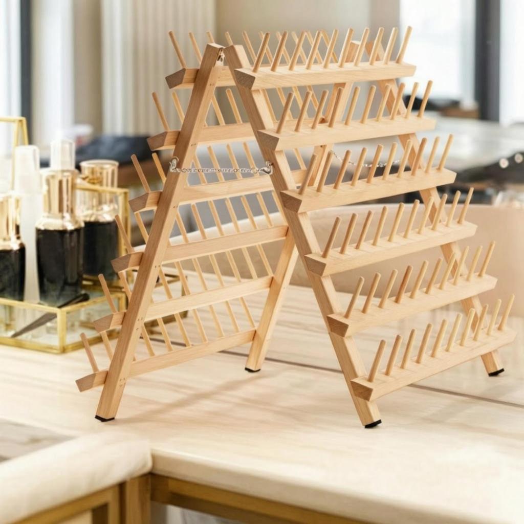 Wooden Thread Rack Easy to Use Freestanding Hair Extension Holder Premium