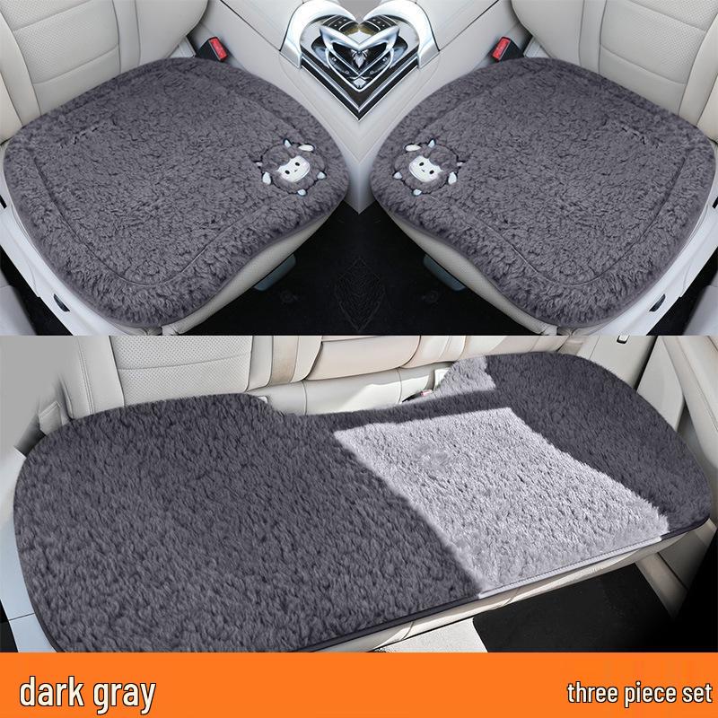 Universal Embroidered Lambswool Car Seat Cushion Set - Winter Warm 3-Piece Interior Decor.