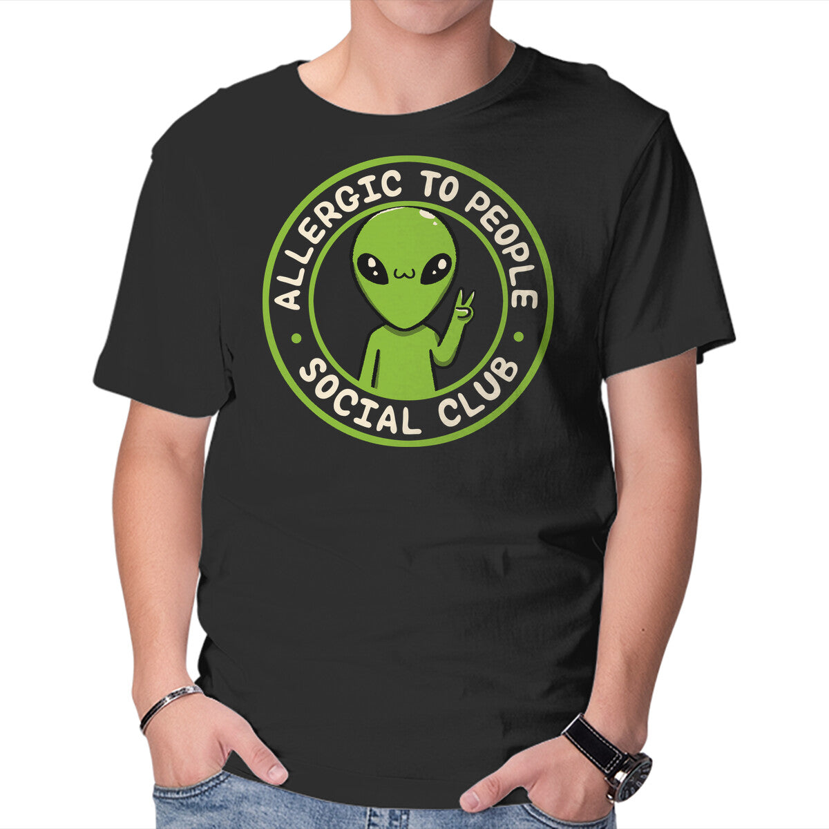 Unisex Crew Neck T-Shirt Allergic To People Social Club Graphic Short Sleeve Casual Tee XXL