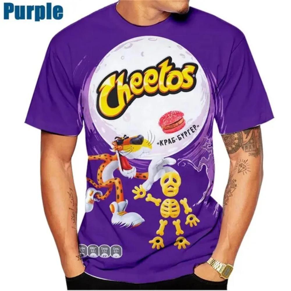 Sommer Herren T-Shirt 3D Gedruckt Cheetos Lebensmittel Druck T-Shirt Modisch Lässig Kurzarm Sportbekleidung Atmungsaktiv Herrenbekleidung