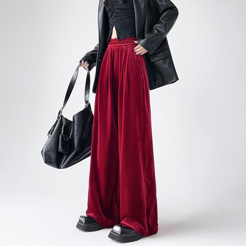 Goldener Samt Weitbeinige Hose Damen Herbst und Winter Locker Hochtailliert Lässig Drapierend Gerade Wischende Lange Hose