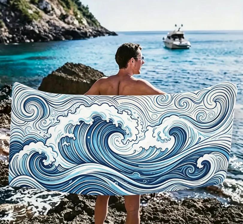 Blue Hibiscus Flower Beach Towel, Microfiber Large Sand Free Quick Dry, Soft Absorbent, for Summer Pool & Beach Beach Towel