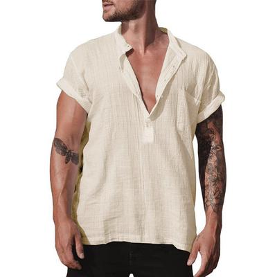 2023 Summer Cotton Linen Loose Casual Shirt for Men Clothing Loose Solid  Breathable Men Shirts