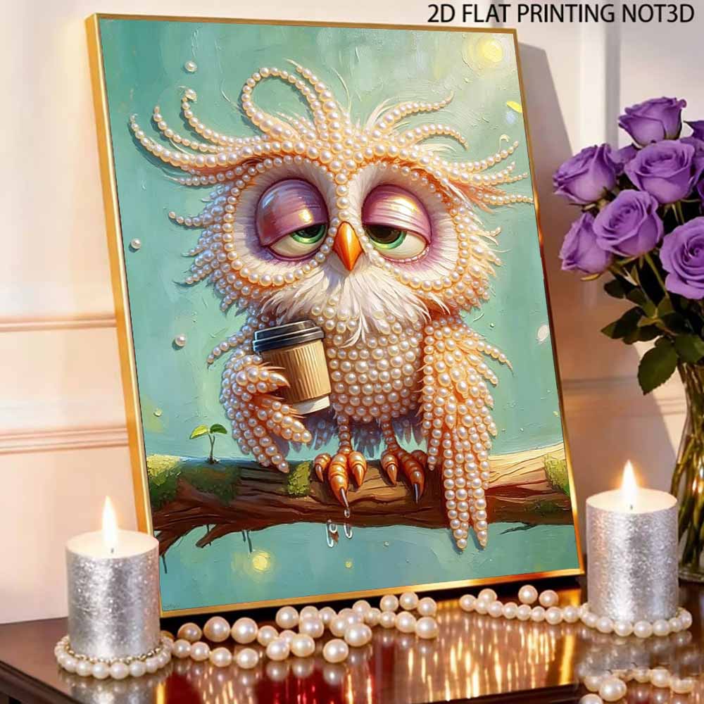 DIY Pearl Painting Canvas Owl Design Shiny 3D Bead Art Kit Creative Leisure Craft for Living Room Wall Decor