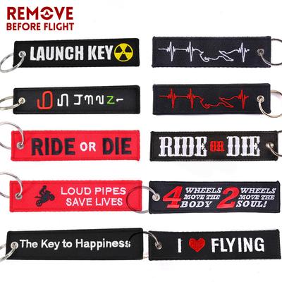 Black Background, White Lettering Personalized Embroidered Motorcycle & Car Keychain