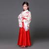 Girls Han Chinese Clothing Suit Wide-sleeves Floral Top Solid Color Long Skirt Wide Waist Band Kids Hanfu Kit Dance Stage Performance Costume