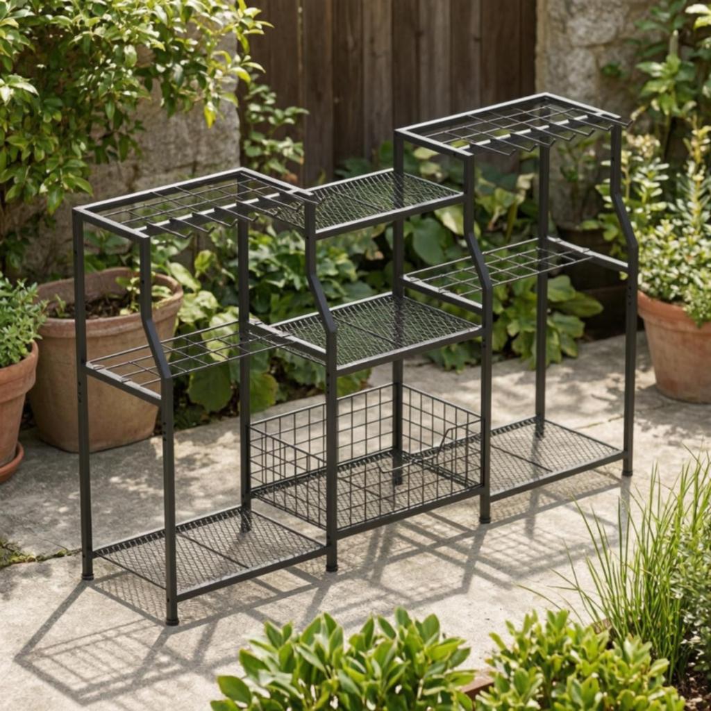 Garden Tool Organizer Heavy Duty Garage Storage Rack with Hooks Space-Saving