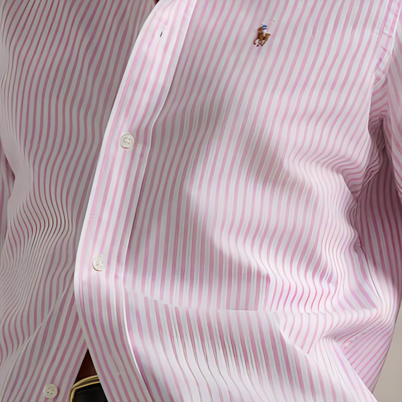 Polo Ralph Lauren Striped Logo Slim Fit Long Sleeve Shirt Women shirts Pink 211941508-006
