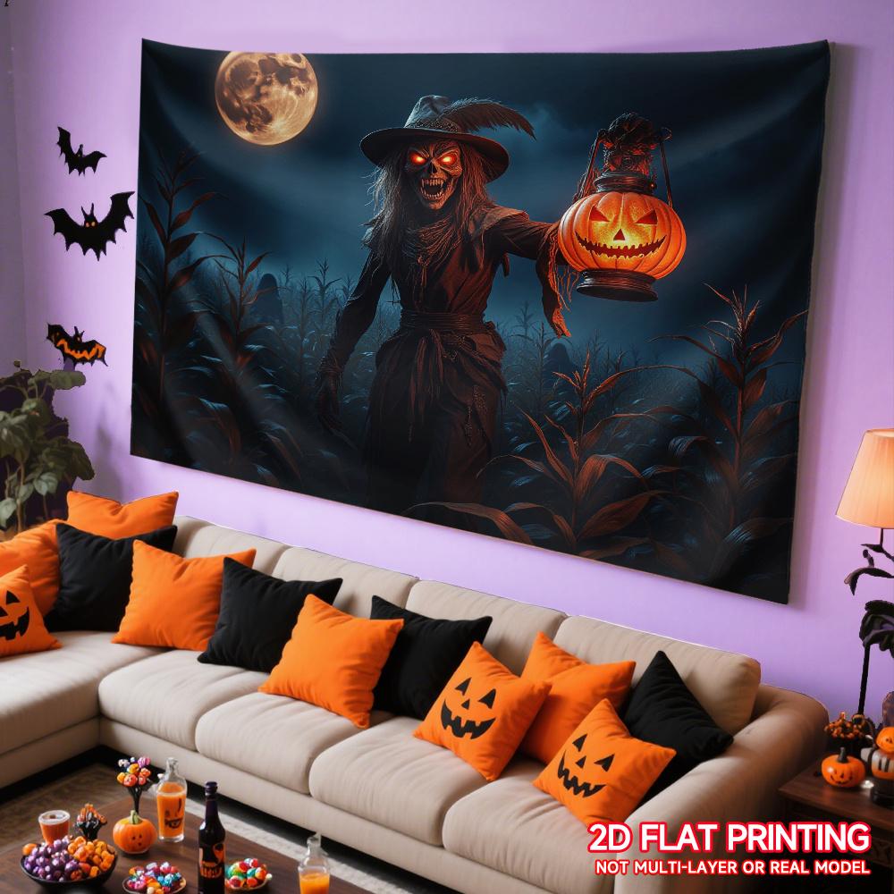 1 Halloween Decoration Banner - Ghost Scarecrow Witch and Glowing Pumpkin Lantern Indoor/outdoor Party