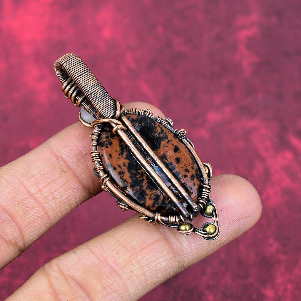 Tree of Life Mahogany Obsidian Pendant Copper Wire Wrapped Gemstone Jewelry Moonstone Pendant Handmade Wire Wrapped Pendant Gifts for Mother