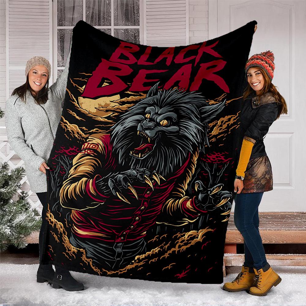 1pc Black Bear Costume Throw Blanket Polyester Fiber, Lightweight Flannel, Soft & Warm, All Season Use for Outdoor, Camping Digital Print