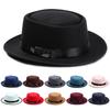 New Fashion Vintage Wide Brim  Jazz Cap Woolen Dress Dance Party Flat Top Panama Jazz Caps Fedora Hat Cowboy Hat
