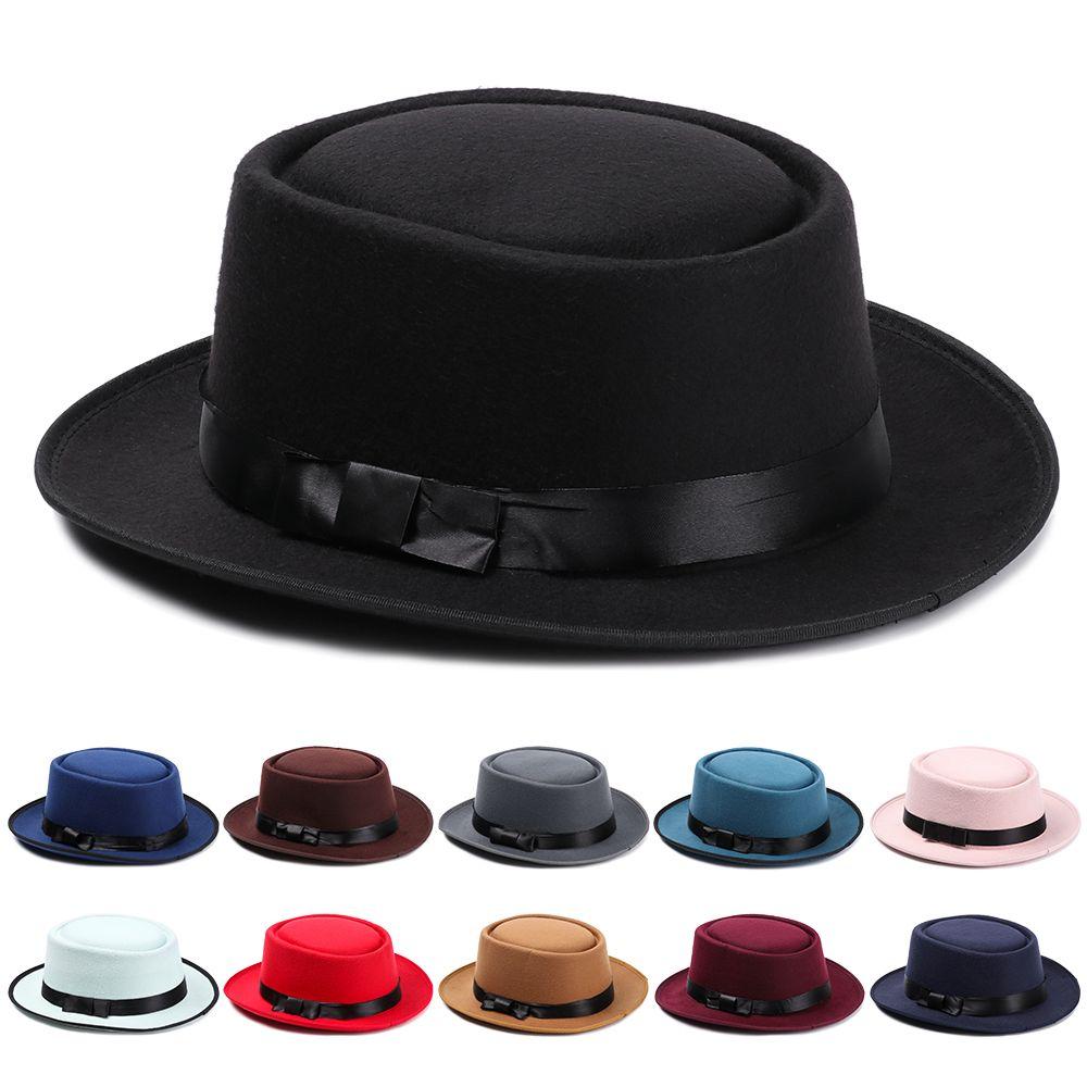 New Fashion Vintage Wide Brim  Jazz Cap Woolen Dress Dance Party Flat Top Panama Jazz Caps Fedora Hat Cowboy Hat