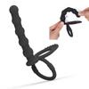 Double Penetration Anal Plug Couples Silicone Pull Beads with Penis Ring Delayed Ejaculation Butt Plug Cock Ring Masturbator Toy