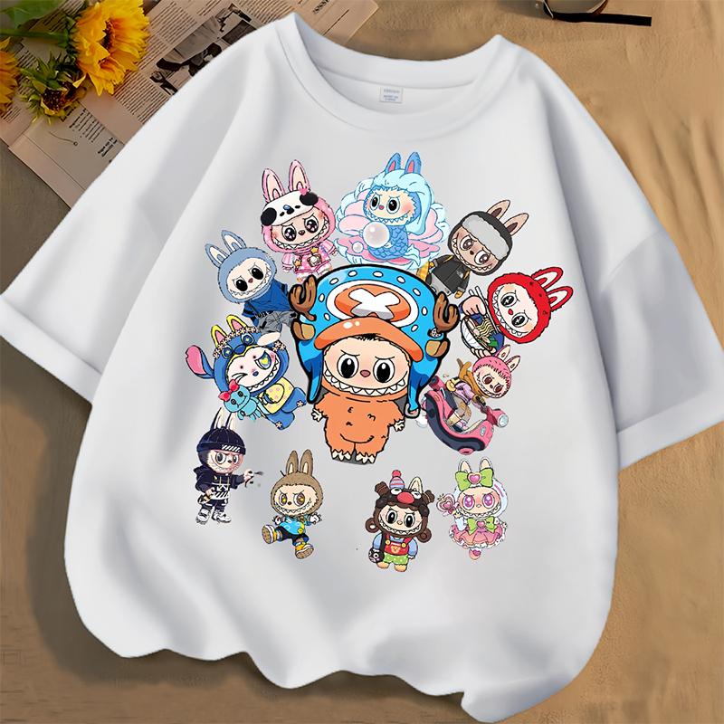 LABUBU Cartoon 3D Print Kids T Shirts White Boy Girls Trend Clothes Short-Sleeved Top