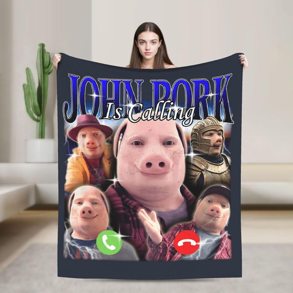 Funny John Pork Is Calling Answer Call Phone Blankets Flannel Printed Lightweight Thin Throw Blankets for Bed Travel Rug Piece
