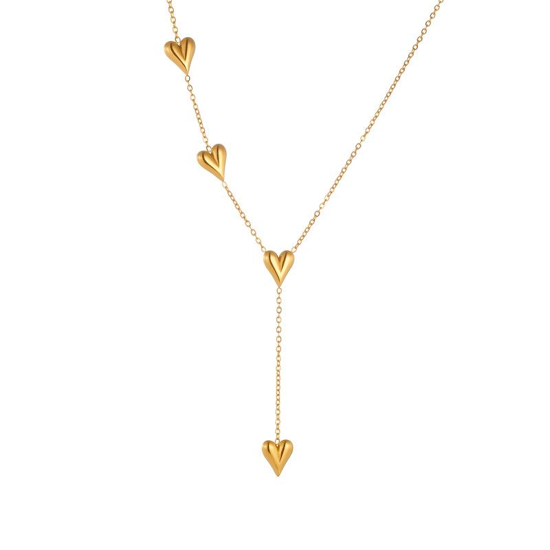 Vergoldete 3D-Herz-Y-förmige Lariat-Halskette, Zierliches Edelstahl-Anhänger-Choker, Wasserdichter Minimalistischer Schmuck für Frauen Geschenk