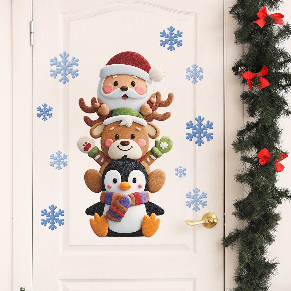 Cartoon Santa Claus, Penguin, Elk and Snowflake Home Holiday Decorative Wall Stickers