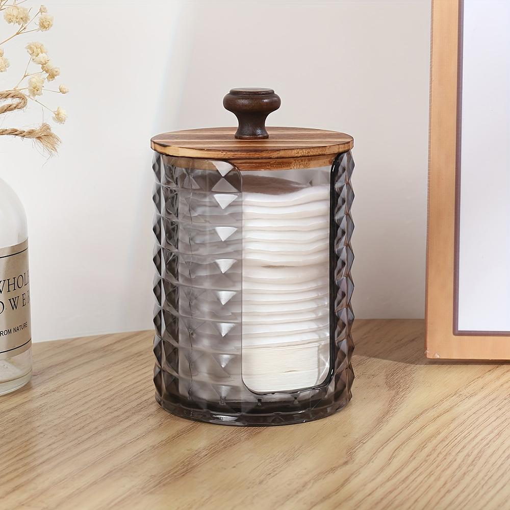 1Pcs Cotton Round Holder with Wooden Lid, Cotton Pad Holder Clear Acrylic Makeup Cotton Pad Swab Holder Container Round