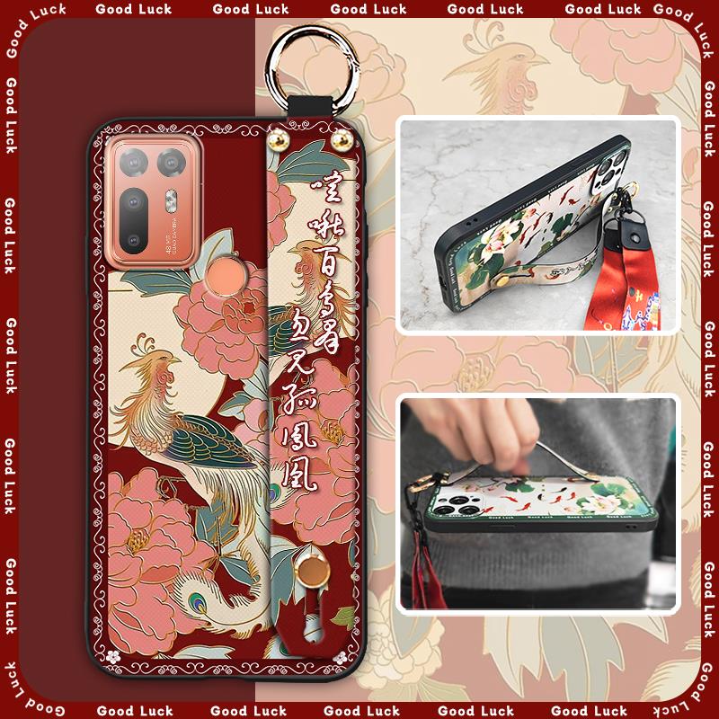 Lanyard Fashion Phone Case For HTC Desire 20 Plus/D20+ Kickstand Wristband Shockproof Waterproof Wrist Strap Silicone