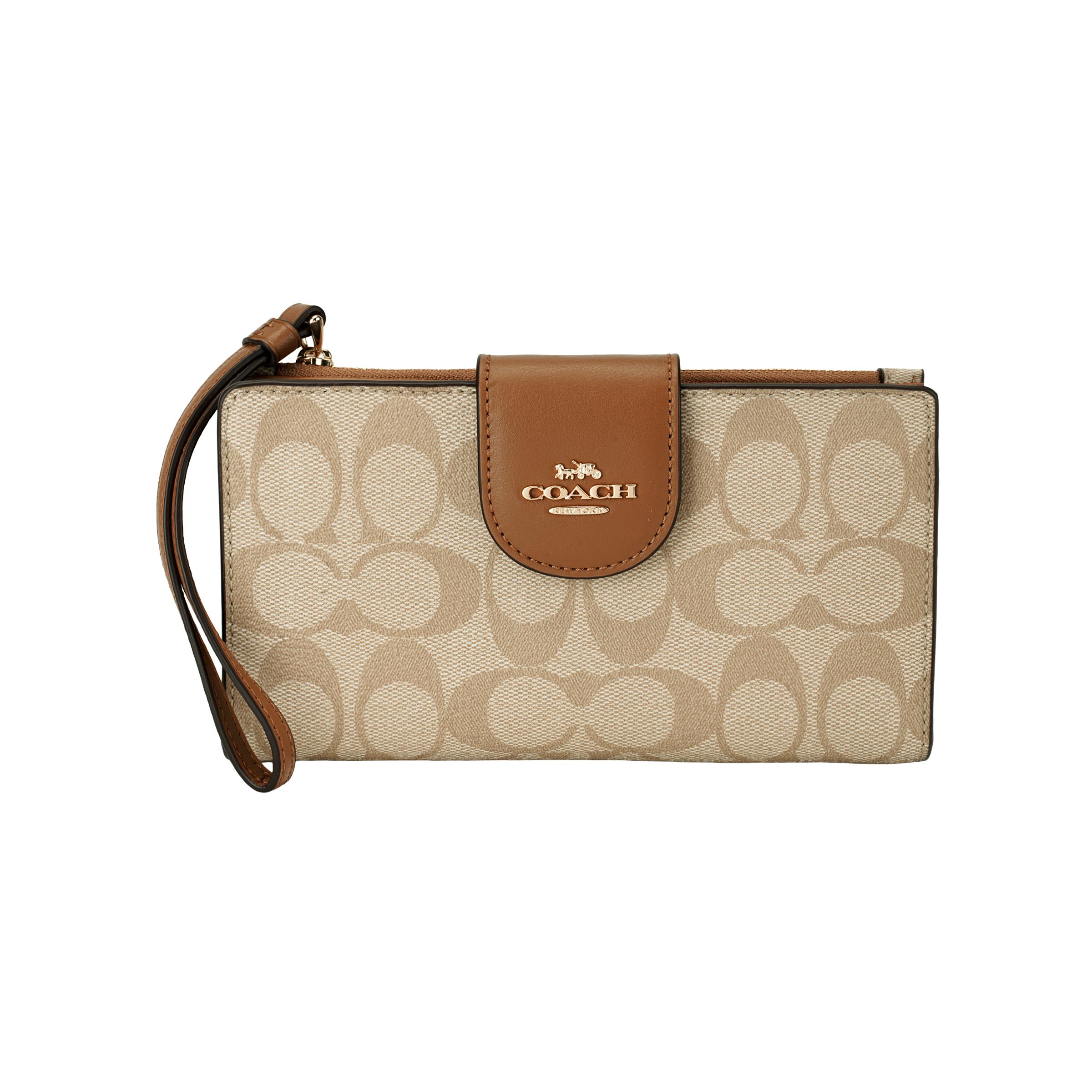 

Coach Tech Wallet 18 Signature Snap Closure Multi Card Slot Compartment Coated Canvas And Smooth Leather Clutch Card Holder Wallet Small C2874-IMNLJ Basic Set (Bag+Dust Bag)