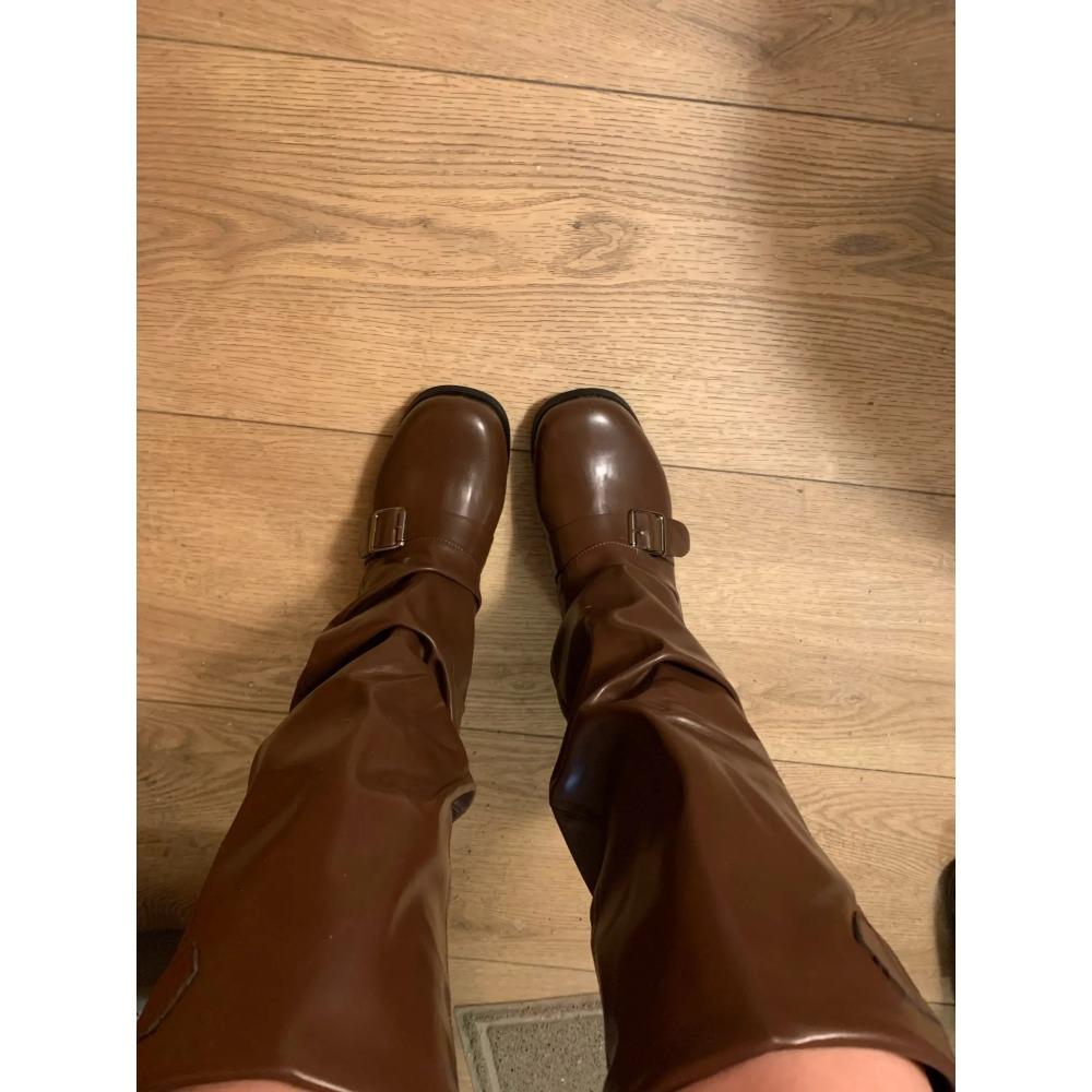 Damenstiefel Kniehoch Plateau Klobige Absätze Trend Punk Gothic New Rock Leder Mode Damenschuhe Motorradschuhe