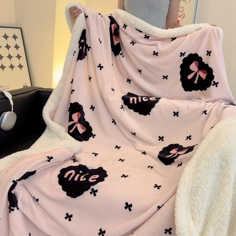 Pink Letter Thickened Throw Blanket Girl Woman Children's Bedroom Warm Soft Sleeping Blanket Queen Fashion Black Bow Blankets