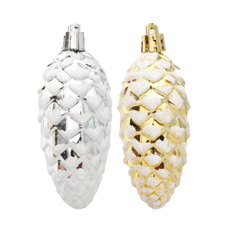 5 Stück Weihnachten Bemalte Tannenzapfenkugeln Kunststoff Hängeanhänger Silber/Gold/Rot/Weiß Neujahrsornament Feiertagsparty Dekoration