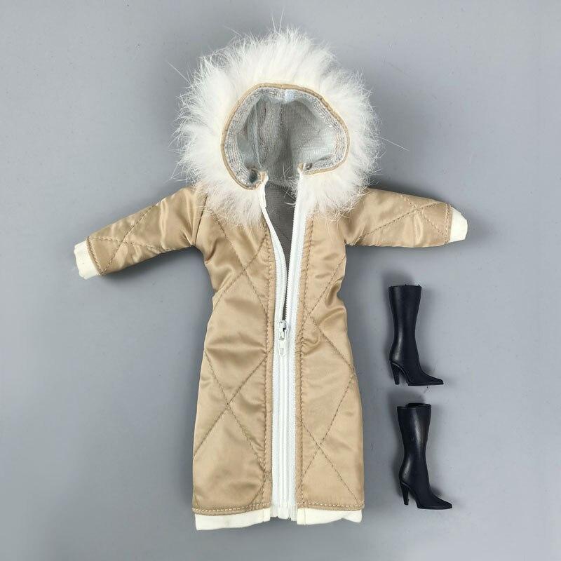 Zimní šampaňské s dlouhým rukávem, zip a čepice, oblečení pro panenky Barbie, bundy a oblečení pro 1/6 BJD panenky, doplňky pro děti