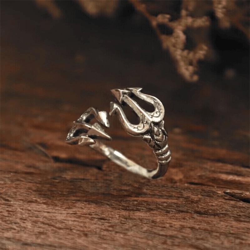 Yintai Fei Thai Trident Silver Ring: Cool, Retro, Adjustable Men's Accessory