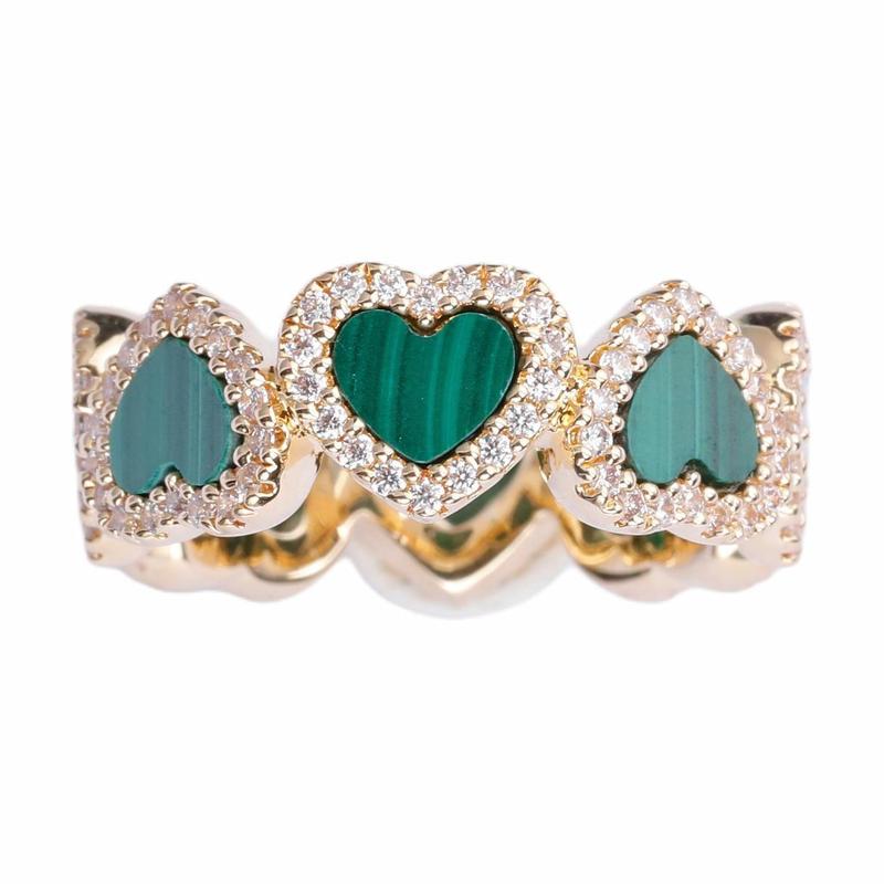 APM Monaco Logo design malachite, APM yellow alloy, 18K gold plated ring women’s green Green 48