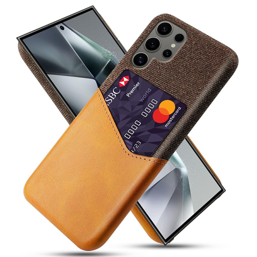 For Samsung Galaxy S25 Ultra Case PU Leather Card Slot Cloth Texture Hard PC Phone Cover