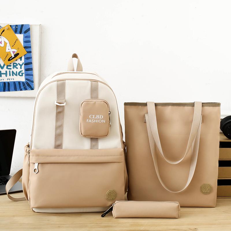 Women's Three-Piece Nylon Backpack Large Capacity Campus Splicing Schoolbag Backpack